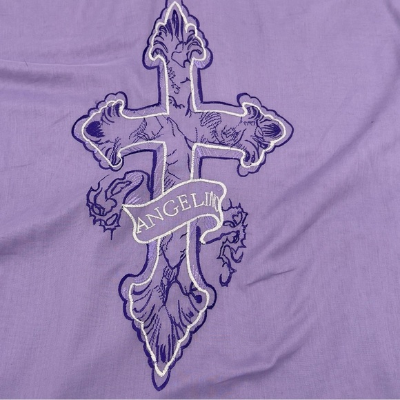 Angelino Men’s Dress Shirt 18 Lavender Cross Embroidery Button Front Cotton - Picture 9 of 15